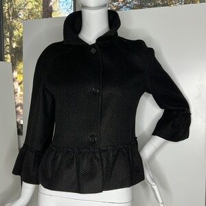 Valentino Sz 6-8 Brown Black Cashmere Wool Peplum Front Button Blazer Jacket